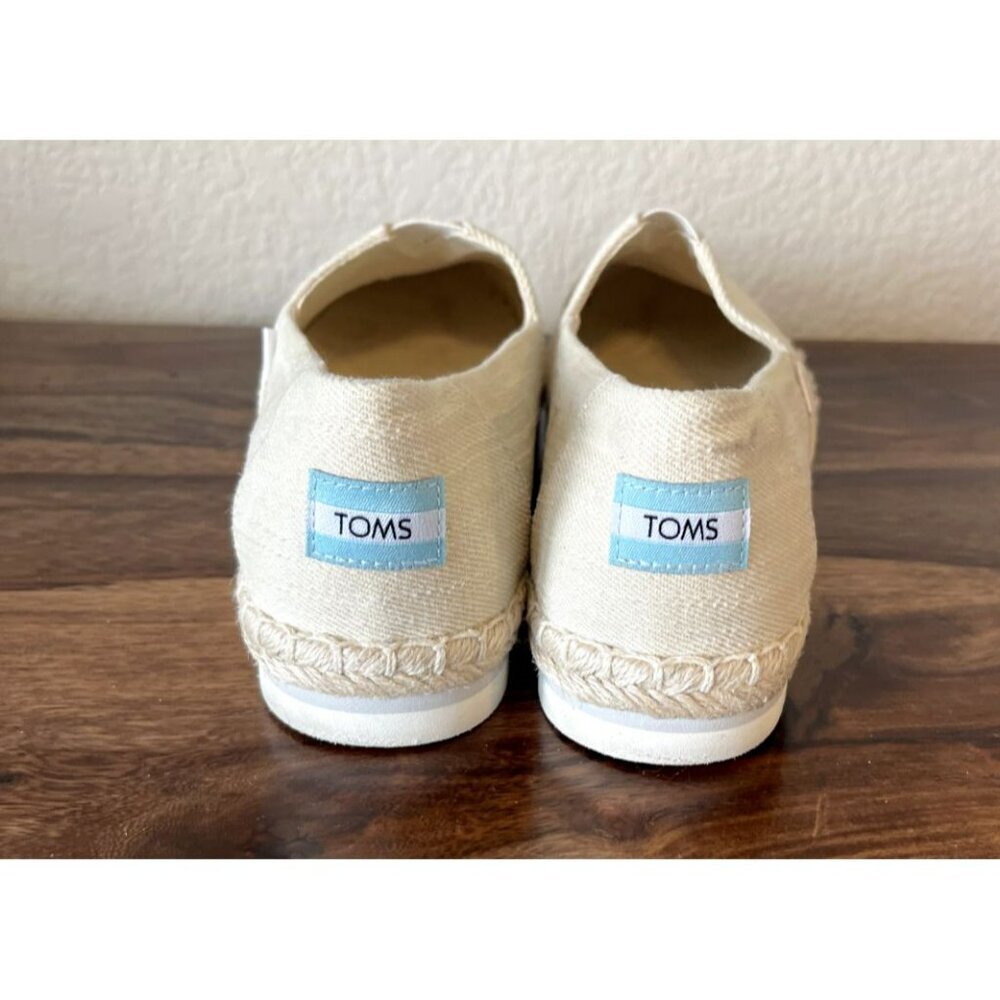 Toms Shoes Womens 9.5 Alpargata Slip On Beige Linen Platform Espadrille Rope Tan - Picture 3 of 6